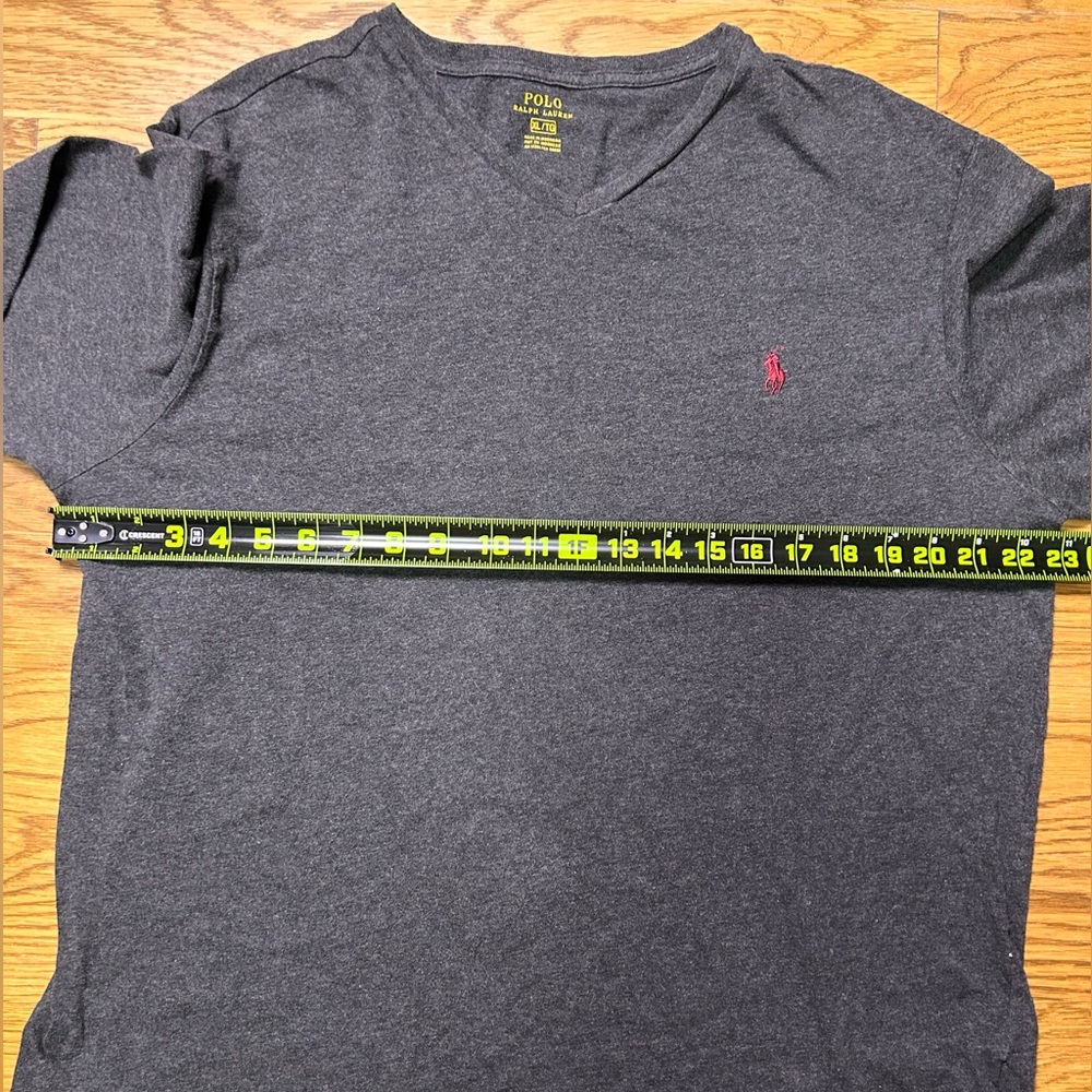 Polo Ralph‎ Lauren Charcoal Gray Long Sleeve V-Neck Shirt Men’s XL Red Pony Logo - Picture 5 of 7